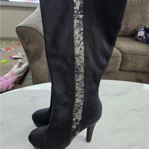 Jennifer Lopez Boots Womens 7.5M Malina Tall High Heels Sequins 112913 Black - Picture 11 of 15